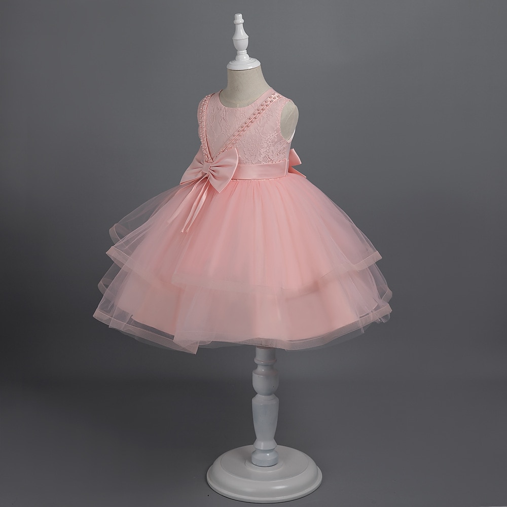 Tout-petit Fille Robe de Soirée Couleur Unie Sans manches Performance Mariage Noeud de cravate Adorable Princesse Polyester Mi-long Robe en Tulle Été Printemps 3-7 Ans Multicouleur Blanche Champagne de 2025 ? $50.99 –P2