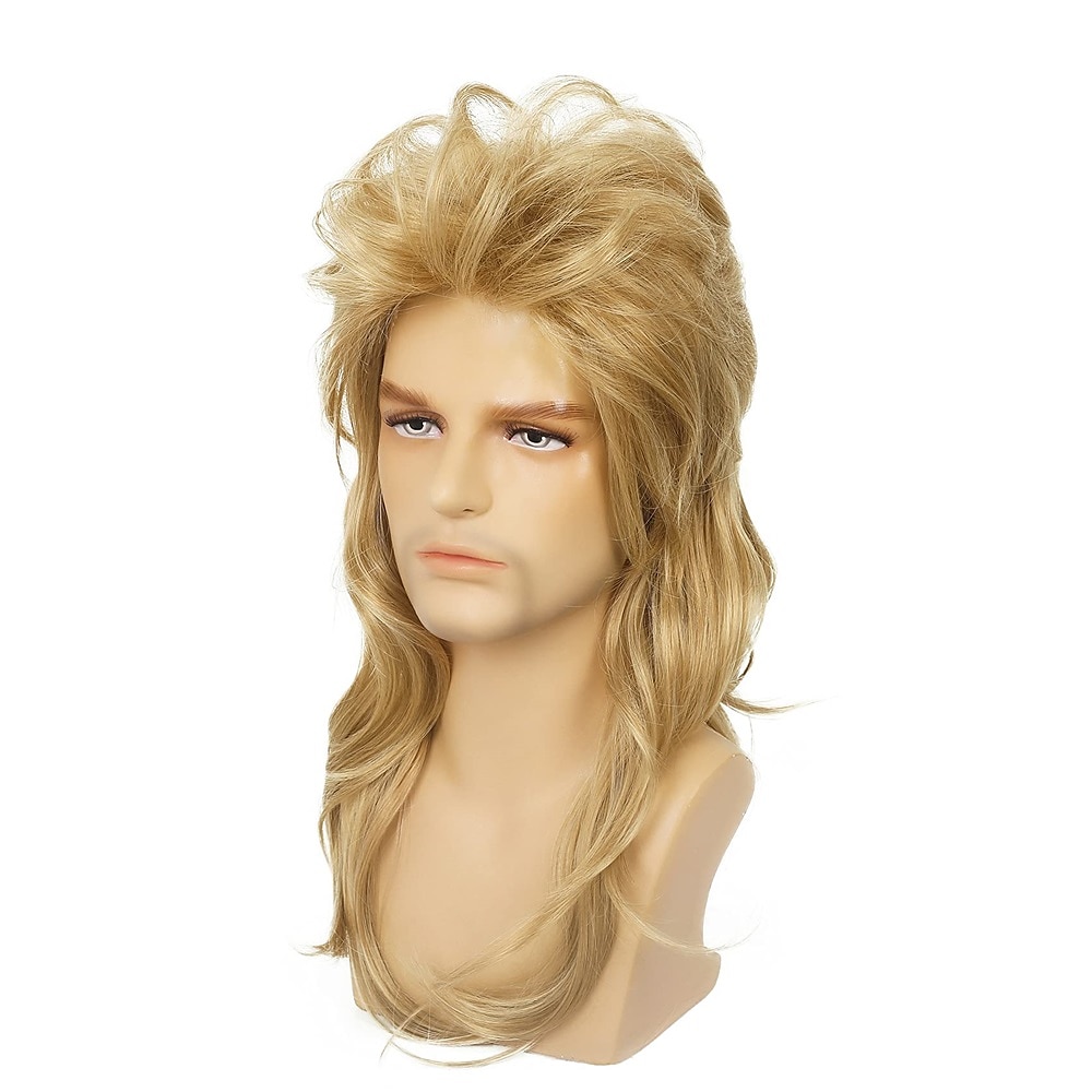 mullet peruk för män 70-tal 80-talskostym snygg festperuk lång blond lockig punk rockerperuk syntetiska kostymer peruker för manliga killar 2025 - $24.99 –P2