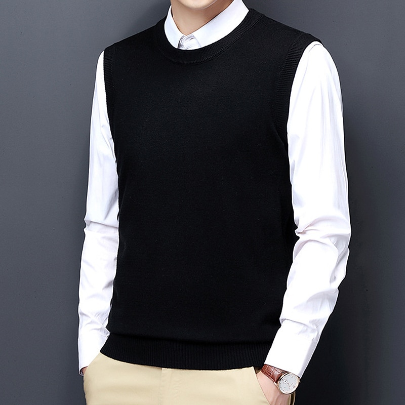 Men's Sweater Vest Dress Sweater Wool Sweater Pullover Sweater Jumper Ribbed Knit Knitted Solid Color Crew Neck Keep Warm Modern Contemporary Work Daily Wear Clothing Apparel Sleeveless Spring & Fall 2025 - $28.99 –P6