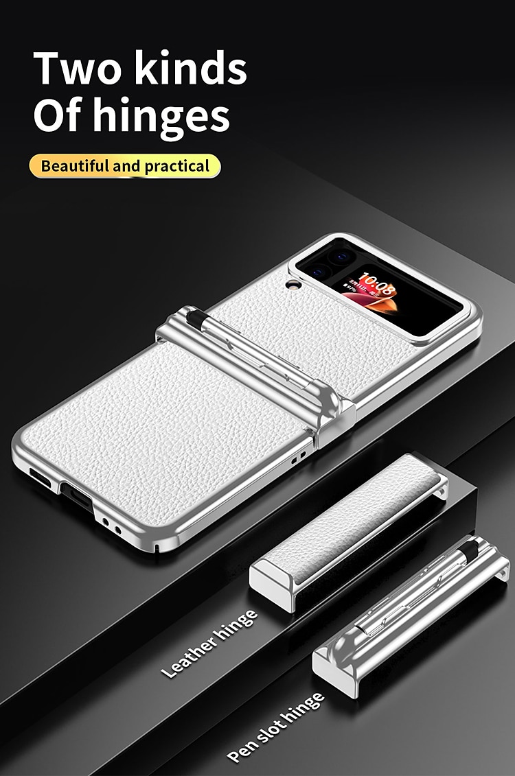 Phone Case For Samsung Galaxy Z Flip 5 Z Flip 4 Z Flip 3 Back Cover Bumper Frame Pencil Holder Plating Solid Colored PC PU Leather 2025 - $21.99 –P3