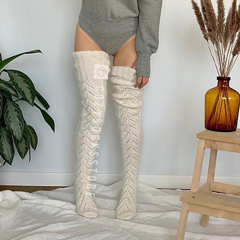 Women's Stockings Thigh-High Crimping Socks Winter Tights Thermal Warm High Elasticity Hole Winter Black Pink Grey One-Size 2025 - $18.99 –P12