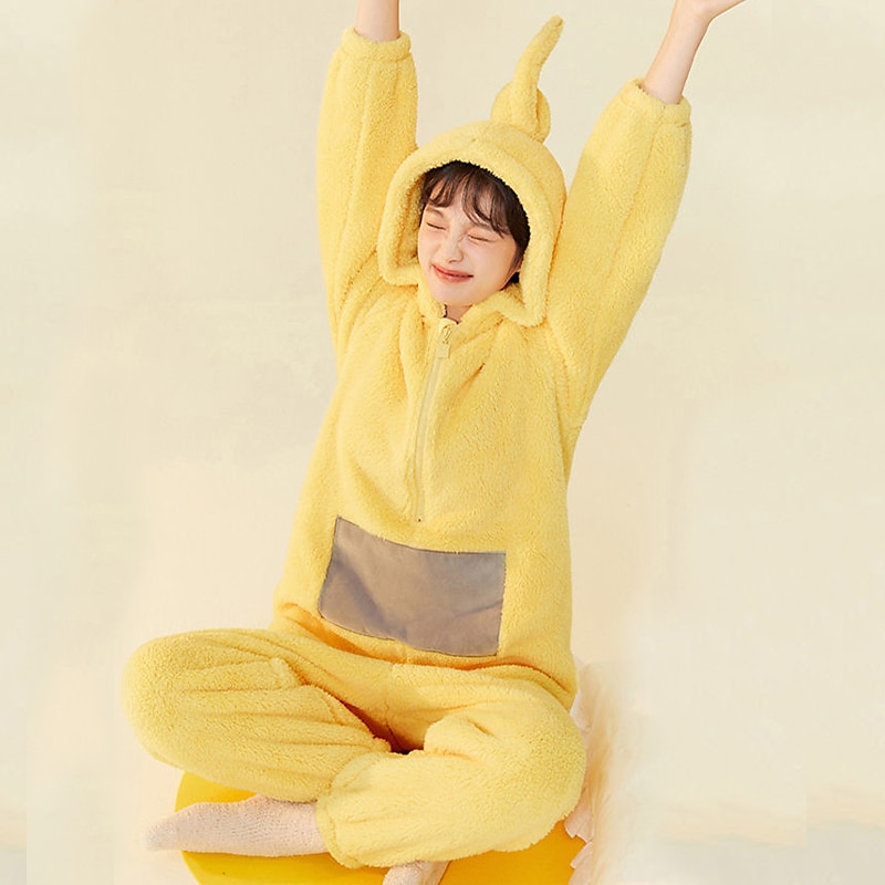 Kigurumi Pajamas Pikachu Onesie Flannel Yellow Animal Sleepwear Couple  Costume #couple #costume …