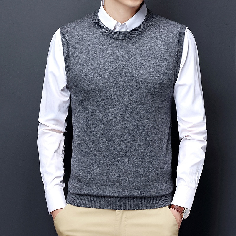 Men's Sweater Vest Dress Sweater Wool Sweater Pullover Sweater Jumper Ribbed Knit Knitted Solid Color Crew Neck Keep Warm Modern Contemporary Work Daily Wear Clothing Apparel Sleeveless Spring & Fall 2025 - $28.99 –P11