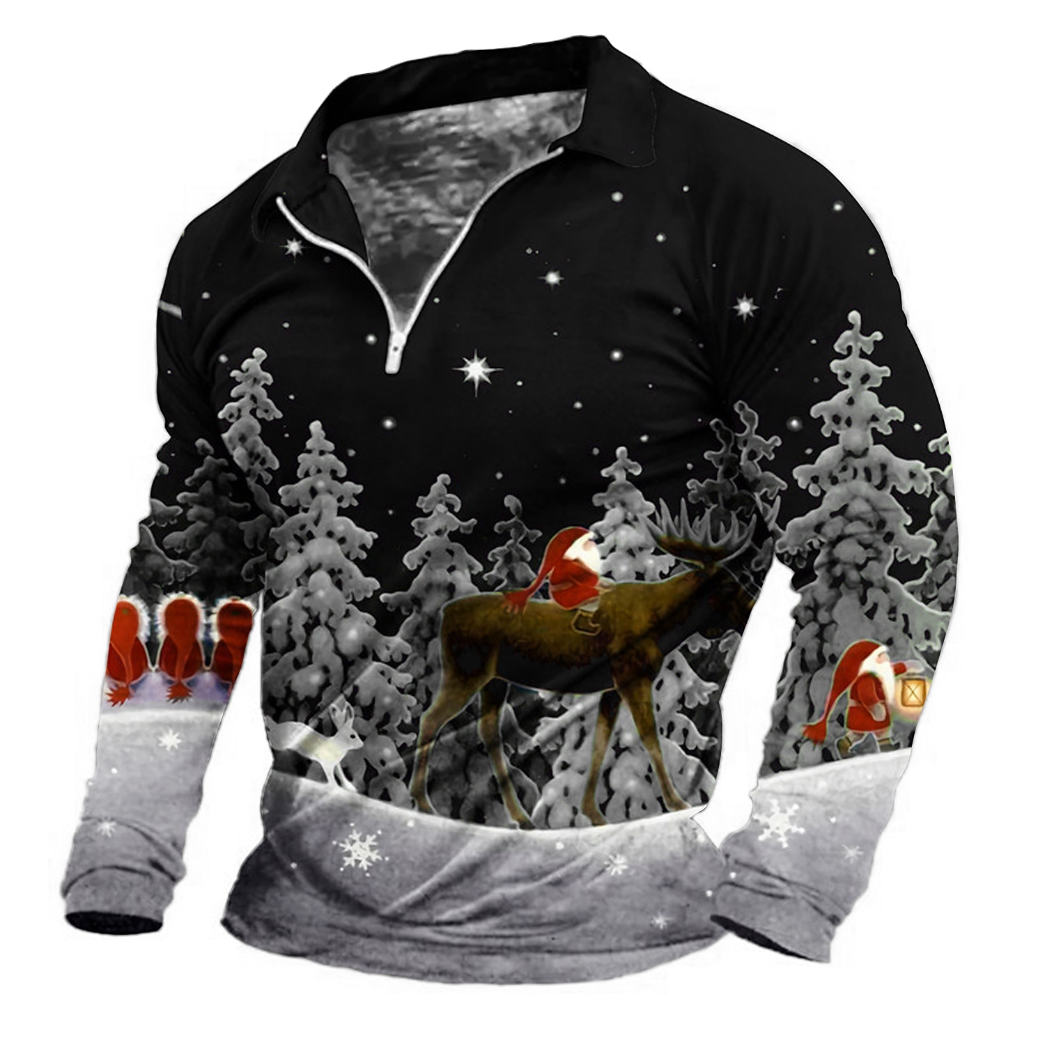 jul menns julescene 3d glidelås polo golftre julenissen grafiske trykk turndown hvit rosa blå lilla grønn 3d-utskrift gate langermet glidelåstrykk klær klær motedesigner 2025 - $24.99 –P5
