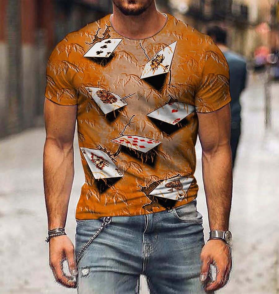 Férfi 3D Póker Póló Rövid ujjú póló 3D nyomtatás Kerek Ing Szüret Dizájn Alkalmi Parti Napi Fekete Sárga Arcpír rózsaszín Ruházat Extra méret S M L XL XXL 3XL 4XL 2025 - $17.99 –P8