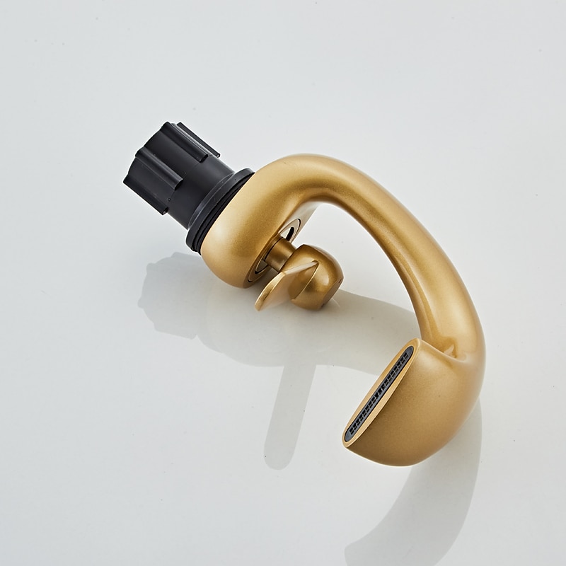 wastafelkraan in de badkamer, antiek messing waterval enkele handgreep eengats badkranen met warme en koude schakelaar 2025 - $113.99 –P5