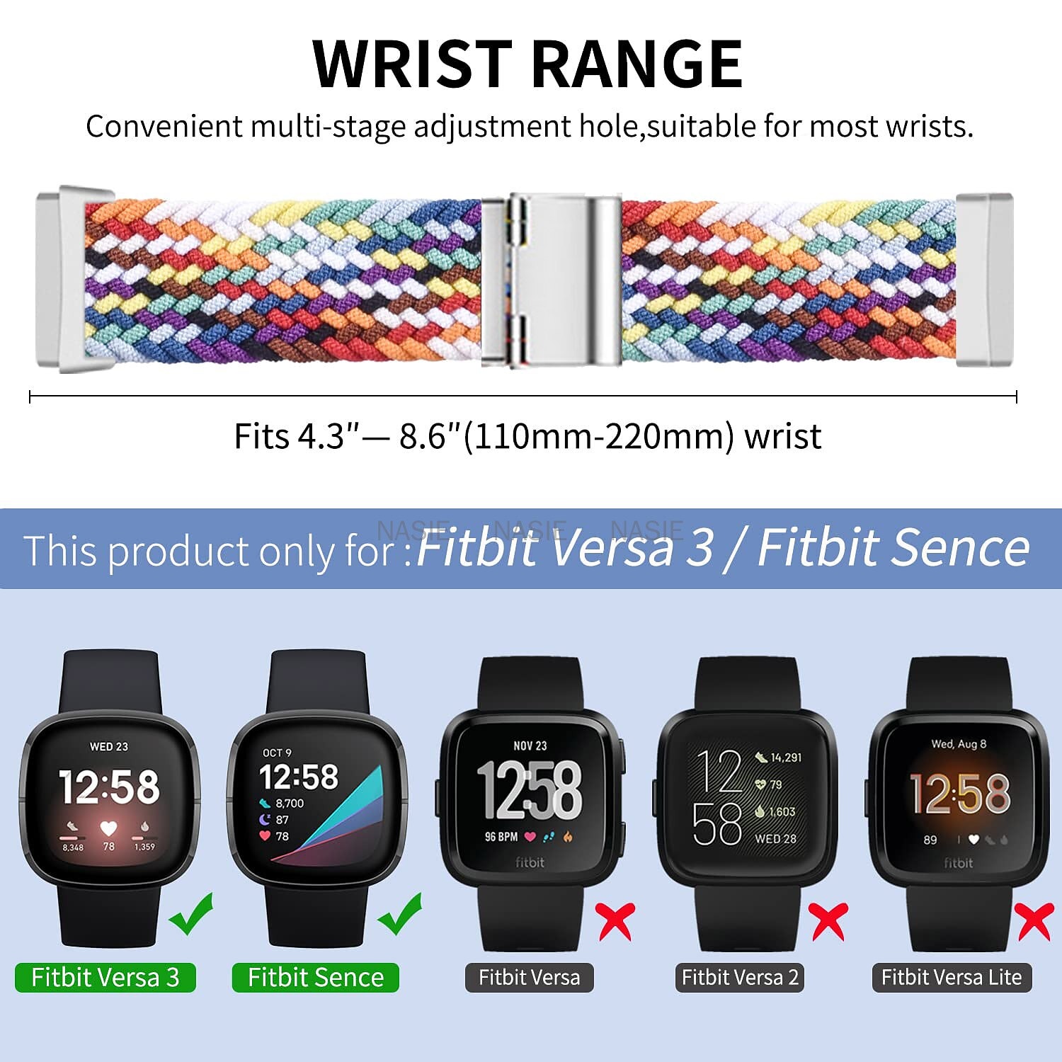 2025年 時計バンド のために Fitbit Versa 3 Sense ナイロン 置換 ストラップ 編み 調整可 高通気性 Solo Loop リストバンド  コレクション – $12.99 –P13