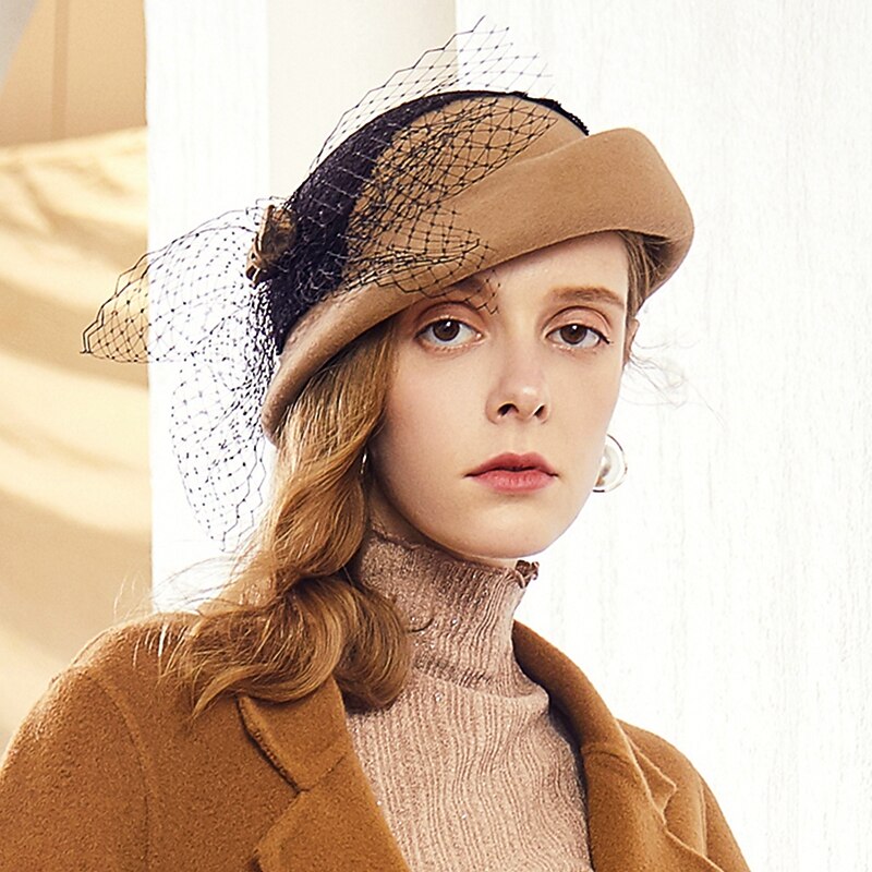 ee podzimní a zimní nová móda síťovaná vlněná čepice britská elegantní banket baret žena 2025 - $45.99 –P5