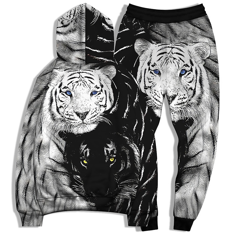 Homme Ensemble Survetement Ensemble de sweats à capuche Noir et Blanc Noir Noir + blanc Jaune Gris Claire Capuche Graphic tigre 2 Pièces Imprimer Sport & Loisir Casual Des sports 3D effet basique de 2025 ? $31.99 –P8