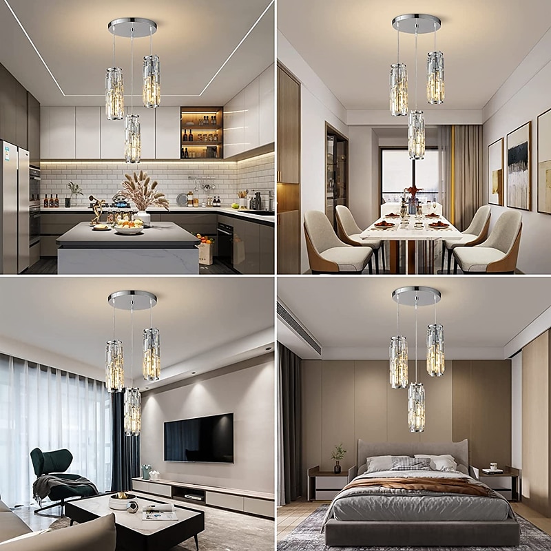 lampada a sospensione a led illuminazione a sospensione cromata/oro moderna lampada a sospensione mini lampadari di cristallo lampada a sospensione regolabile per sala da pranzo con isola cucina (1/3 del 2025 a $103.99 –P5