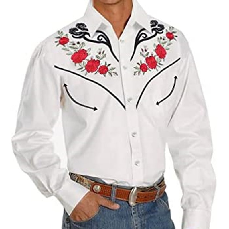Herren Blumen Grafik-Drucke Hemd Westernhemd Cowboy-Shirt Langarm Modisch Strassenmode Designer Outdoor Täglich Herbst Winter Umlegekragen Bedruckt Button-Down Schwarz Weiß Wein Marineblau Blau 2025 - $26.99 –P3