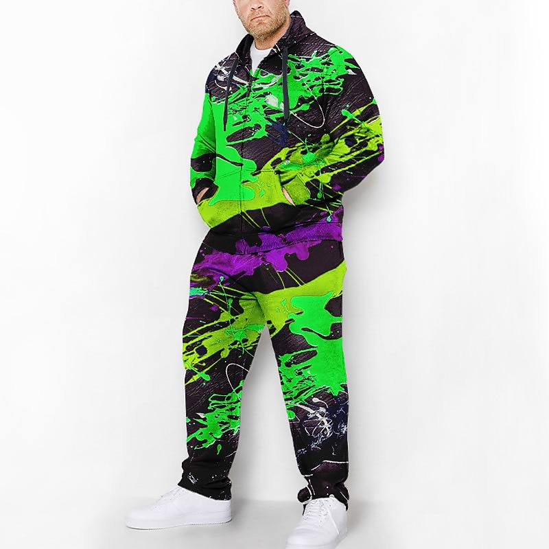 Homens Gráfico Graffiti 2pcs Conjuntos de moletom 3D Moletom Moletom com zíper Manga Longa Calças compridas Com Capuz Moda Designer Casual Diário Esportes Para Noite Impressão 3D Amarelo Azul Laranja de 2025 por $61.99 -P2