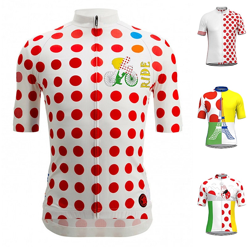 Herr Cykeltröja Kortärmad Cykel Tröja Överdelar med 3 bakfickor Bergscykling Vägcykling Andningsfunktion Snabb tork Fuktabsorberande Reflexremsa Svart Vit Gul Prickig Polyester sporter Kläder 2025 - $23.19 –P1