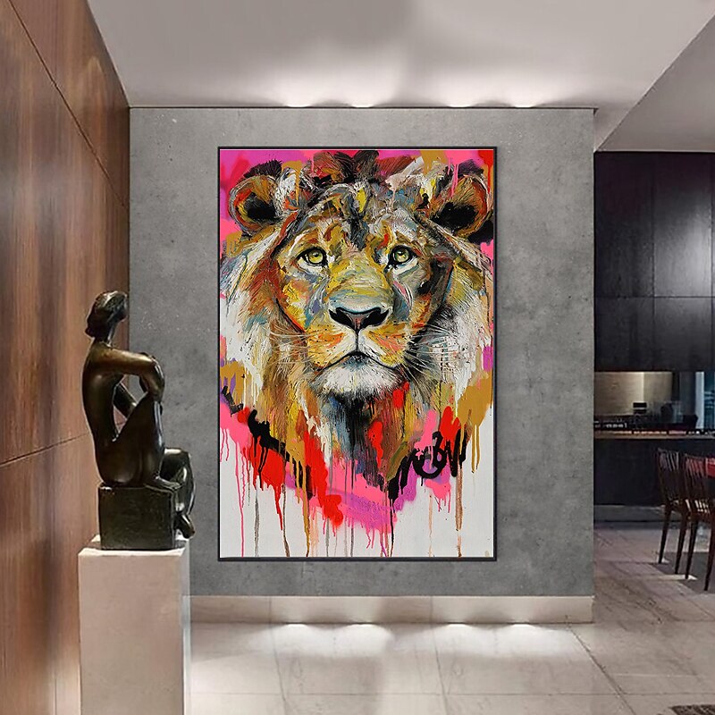 Handgefertigtes Ölgemälde auf Leinwand, Wandkunst, Dekoration, moderner Tierlöwe für Wohnkultur, gerollt, rahmenlos, ungedehnt 2025 - $92.99 –P5