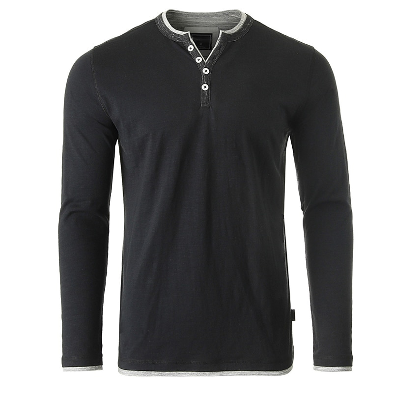 Per uomo Maglietta con bottoni Maglia Henley Maglietta Camicia a Maniche Lunghe Manica Lunga Henley Primavera & Estate Semplice Moda Streetwear Casual Quotidiano Bottoni All'aperto Sport Uscire Nero del 2025 a $24.99 –P5