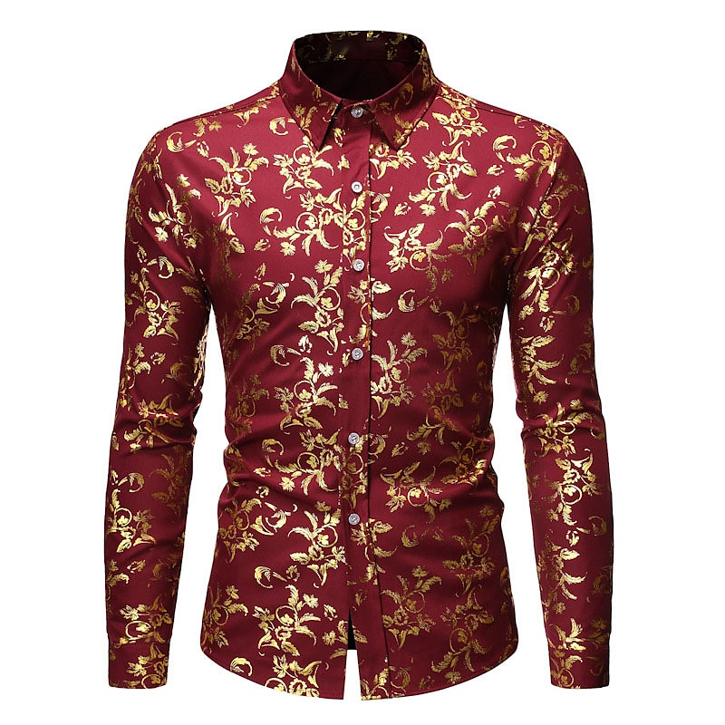 Men's Tuxedo Shirts Floral Party Outdoor Wine Black White Dark Blue Long Sleeve Turndown Spring Fall Clothing Apparel Print 2025 - $24.83 –P3