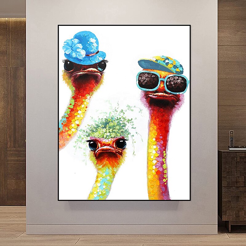 Handmade Oil Painting Canvas Wall Art Decoration Modern Cute Animal Ostrich Family for Home Decor Rolled Frameless Unstretched Painting 2026 - $110.99 –P7