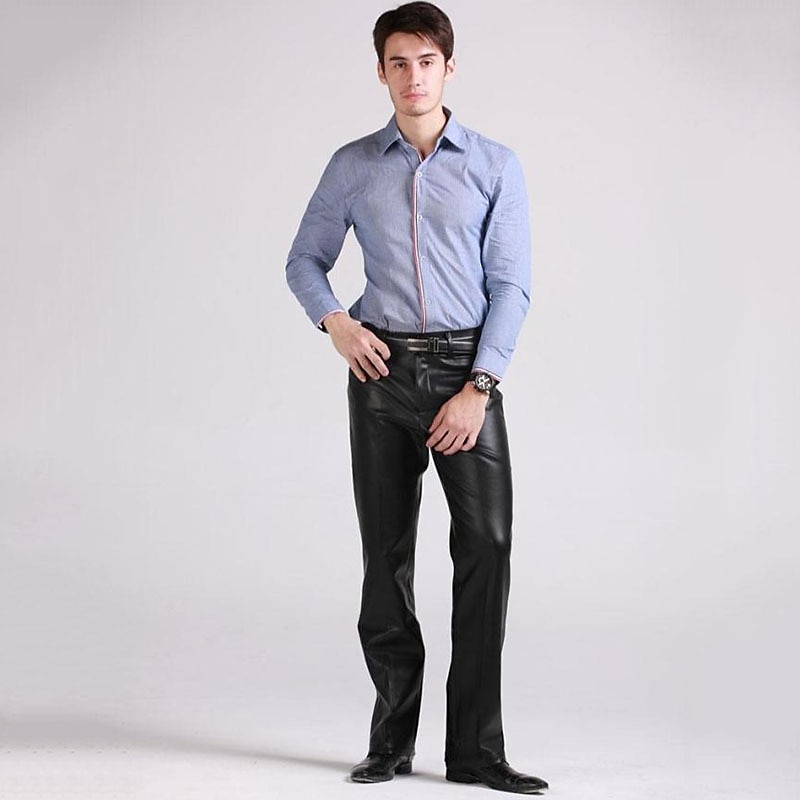 Men's Dress Pants Winter Pants Trousers Faux Leather Shorts Pocket Straight Leg Solid Colored Comfort Warm Wedding Office Business Faux Leather Streetwear Casual Black Micro-elastic 2026 - $71.99 –P10