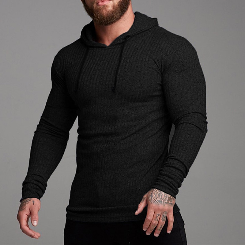 Men's T Shirt Muscle Shirt Ribbed Knit tee Long Sleeve Shirt Long Sleeve Hooded Summer Plain Fashion Streetwear Cool Daily Outdoor Going out White Top Tee for Men 2026 - $23.99 –P5