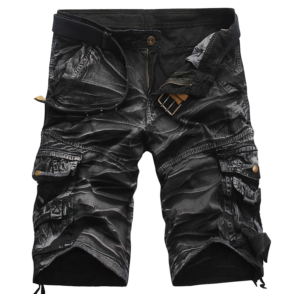 LightInTheBox Men s Cargo Shorts Shorts Hiking Shorts Leg Drawstring 6 Pocket Plain Comfort Outdoor Daily Going Out Cotton Blend Fashion Streetwear Black Army Green