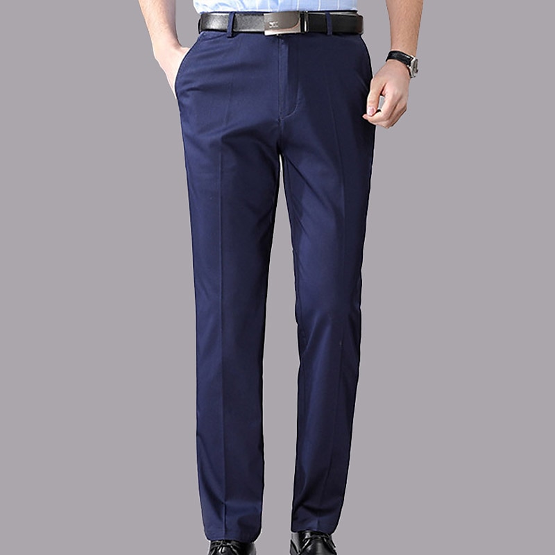 Herren Anzughosen Hose Hosen Tasche Gerade geschnitten Glatt Hochzeit B¨¹ro Arbeit Baumwollmischung Schick & Modern Ausgefallene Schwarz Weiß Hoher Taillenbund Mikro-elastisch 2025 - $42.99 –P13