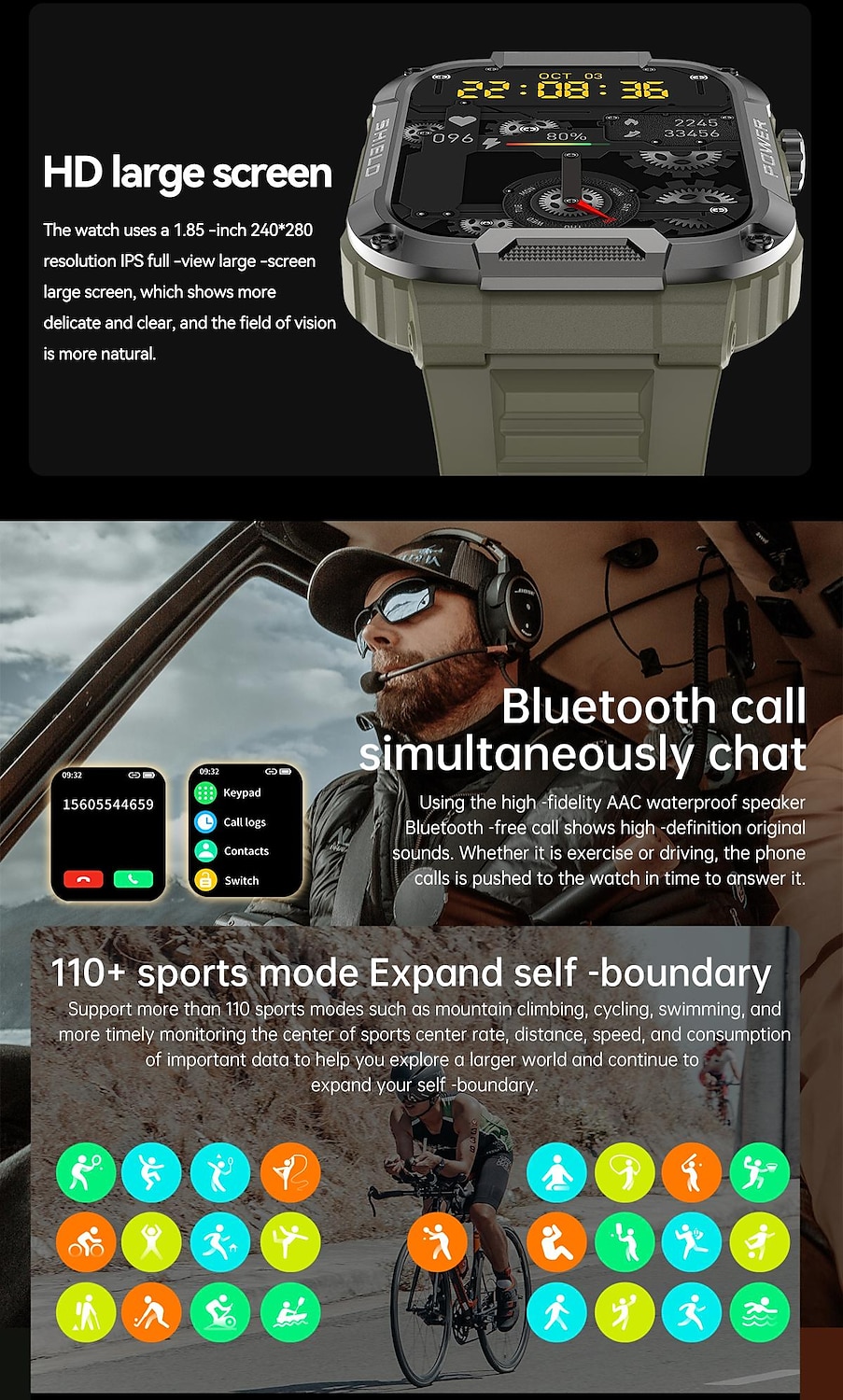 iPS mk66 Умные часы 1.85 дюймовый Смарт Часы Bluetooth Педометр Напоминание о звонке Датчик для отслеживания активности Совместим с Android iOS Женский Мужчины 2025 - $59.99 –P3