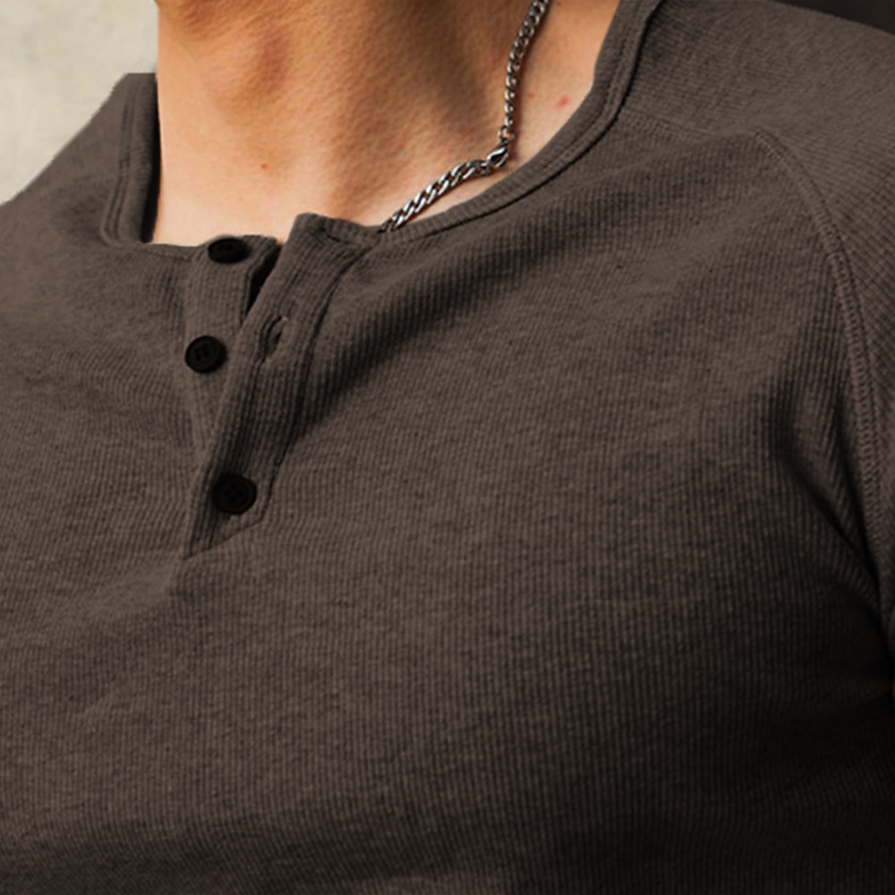 Men's Henley Shirt Ribbed Knit tee Plain Henley Street Holiday Short Sleeve Button-Down Clothing Apparel Fashion Casual Comfortable 2025 - $17.99 –P3