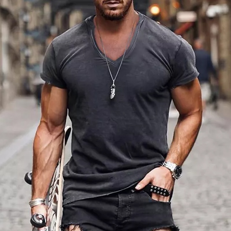 Men's T Shirt Short Sleeve V Neck Spring & Summer Plain Fashion Streetwear Pink Sports & Outdoor Sport Going out Black White Pink Top Tee for Men 2025 - $14.99 –P7