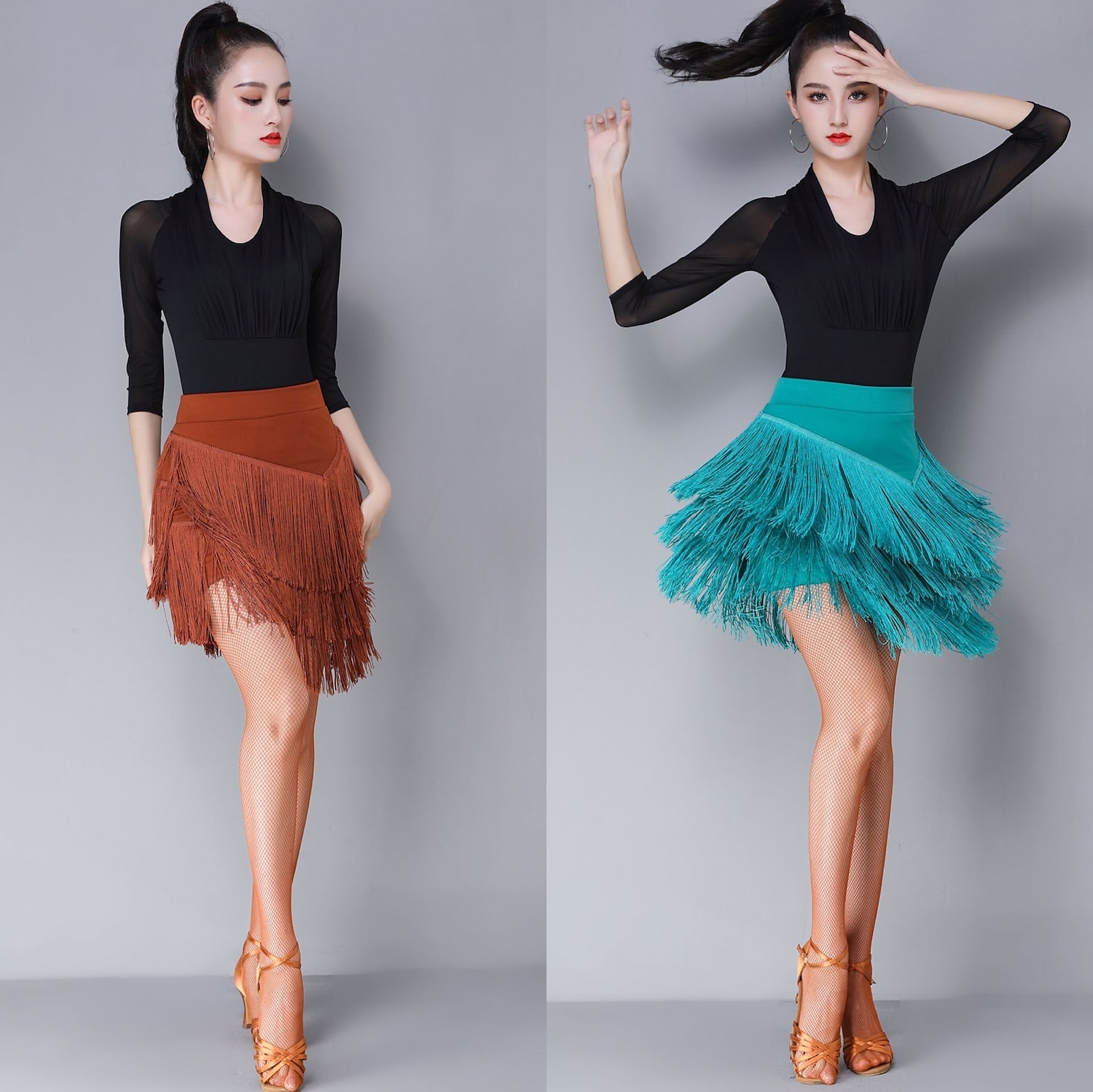 Latin Dance Skirts Tassel Pure Color Women's Training Party High Terylene 2025 - $21.99 –P3
