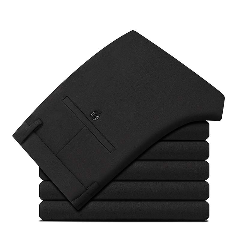 Homens Social Calças Bolsos Perna reta Tecido Casamento Escritório Trabalho Chique & Moderno Formal Preto Azul Marinha Cintura Alta Micro-Elástica de 2026 por $24.99 –P4