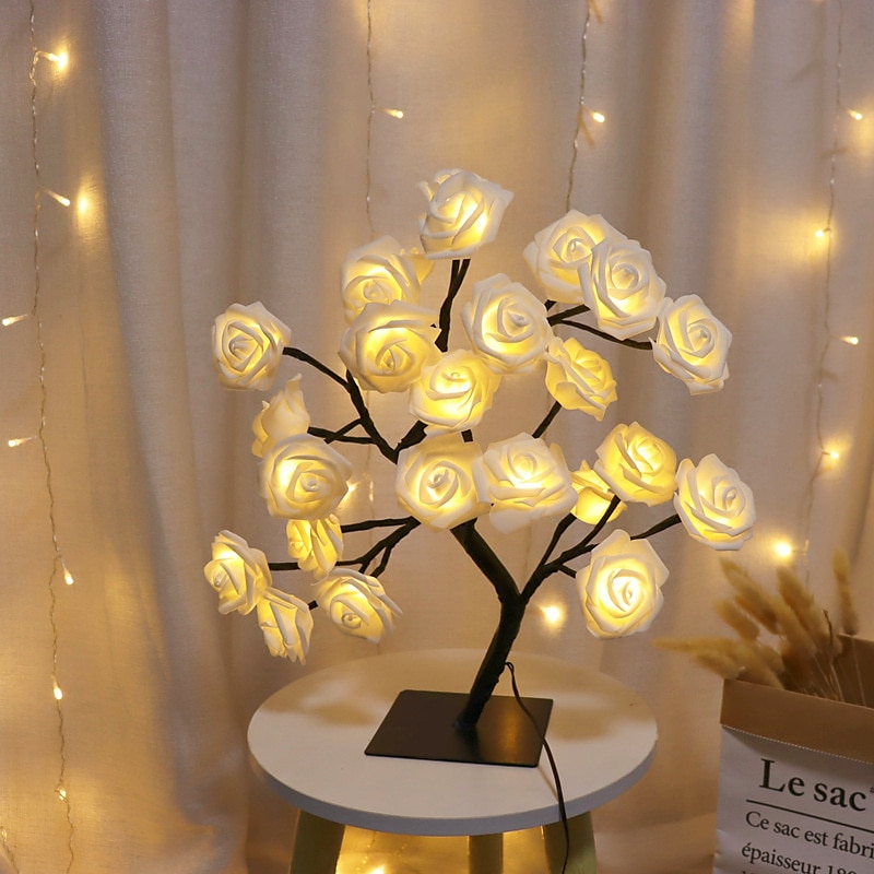ha condotto la lampada da tavolo del fiore della rosa luci fiabesche dell'albero di san valentino 24ha portato le luci dell'albero del fiore della rosa lampada da tavolo usb di san valentino fata foglia d'acero luce notturna festa di natale regalo di deco del 2025 a $11.99 –P8