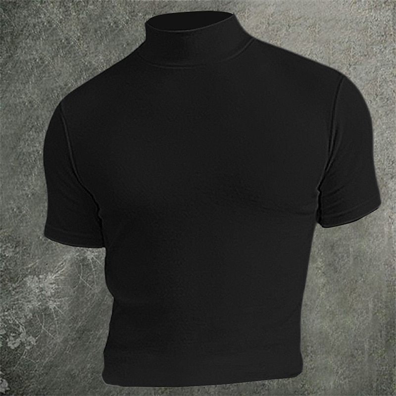Homme T-shirt Faux col roulé Manches courtes Col roulé Col montant Été Uni Designer Basique Moderne Contemporain Vacances Rue Sortir Noir Bleu gris foncé T-shirt haut de gamme pour homme de 2026 ? $17.99 –P4