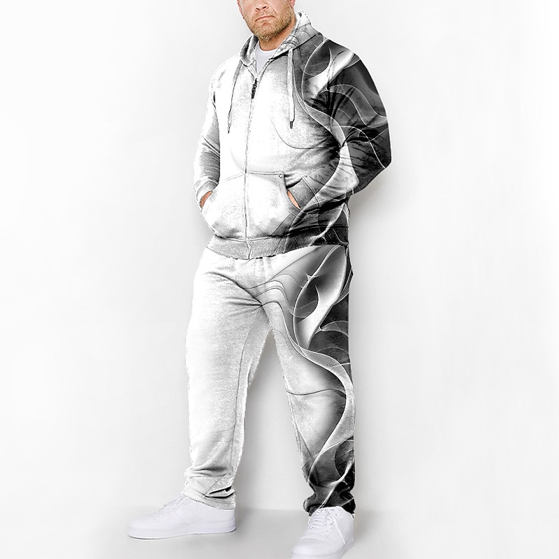 Homens Gráfico Bloco de cor 2pcs Conjuntos de moletom 3D Moletom Manga Longa Calças compridas Com Capuz Moda Designer Casual Diário Esportes Para Noite Impressão 3D Primavera & Outono Azul Vermelho de 2025 por $46.99 –P3
