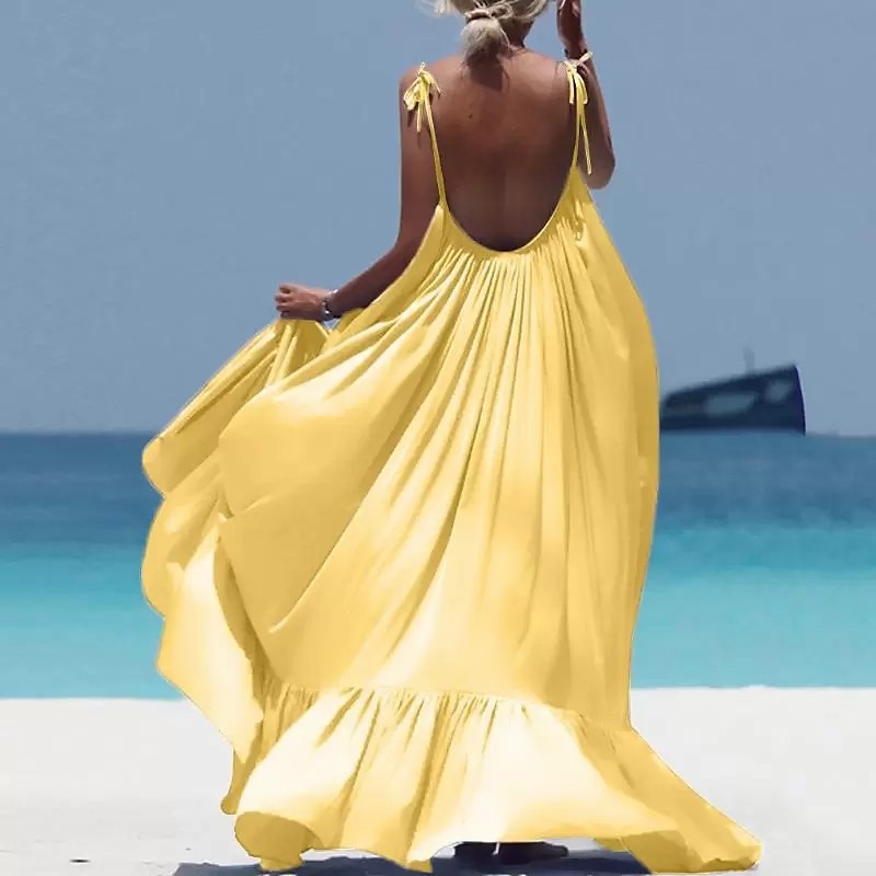 Women's Maxi long Dress Casual Dress Swing Dress Fashion Sexy Dress Vacation Date Loose Fit Pure Color Sleeveless Spaghetti Strap Black White Yellow Red Summer Spring Fall 2025 - $34.99 –P5
