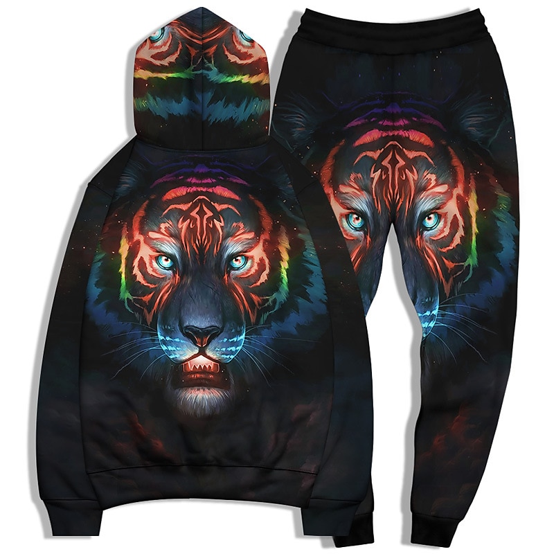 Homme Ensemble Survetement Ensemble de sweats à capuche Noir et Blanc Noir Noir + blanc Jaune Gris Claire Capuche Graphic tigre 2 Pièces Imprimer Sport & Loisir Casual Des sports 3D effet basique de 2025 ? $31.99 –P10
