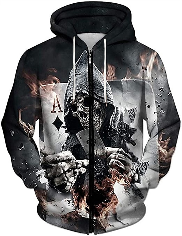 Men's Color Block Skull Hoodie Hoodies Sweatshirt Hoodie Long Sleeve Hooded Sweatshirt Hooded Designer 3D Print Casual Daily Sports Black And White Black Zipper Fall Spring &  Fall Designer 2025 - $27.99 –P4