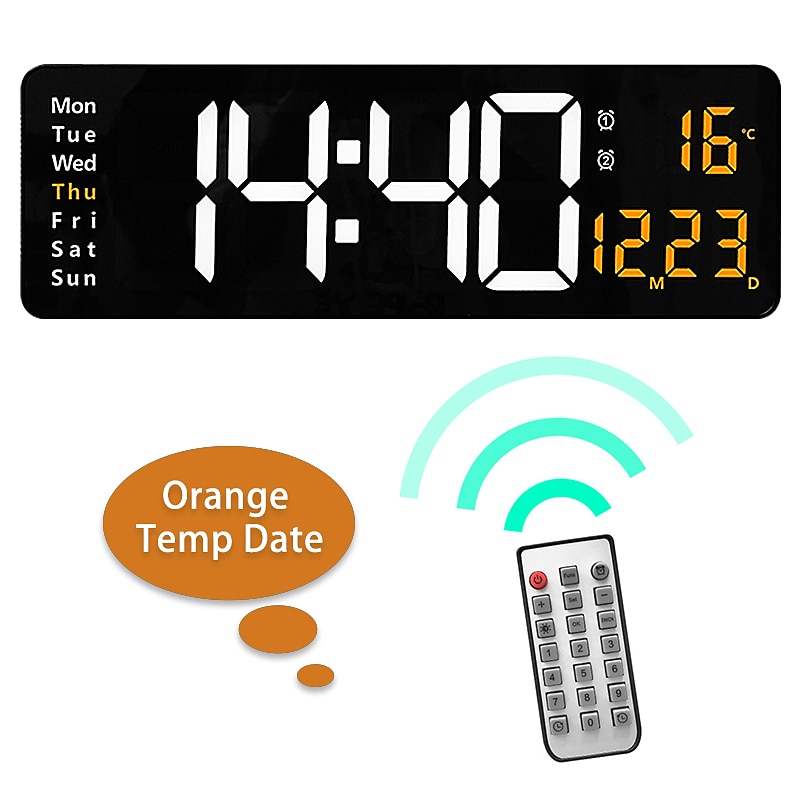 grote digitale wandklok afstandsbediening temp datum week display power off geheugen tafelklok wandgemonteerde dubbele alarmen led klokken 2025 - $81.99 –P1