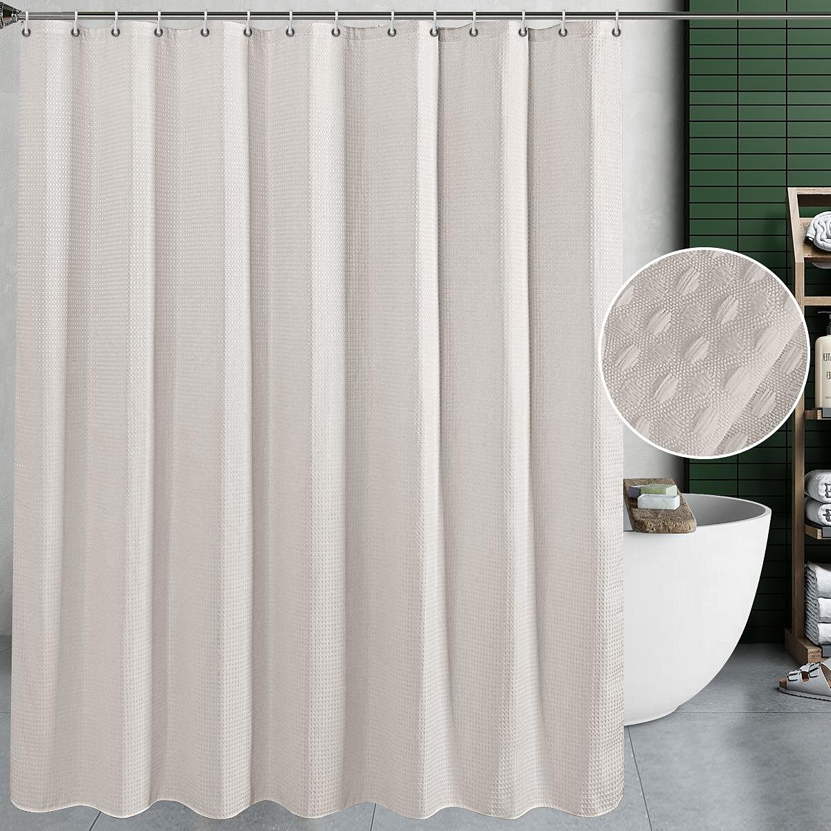 Gradient Waffle Shower Curtain with 12 Hooks 180cm*180cm(70"*70") Textured Fabric Waterproof Bathroom Decor Gradient Modern Shower Curtain Sets 2025 - $25.99 –P12