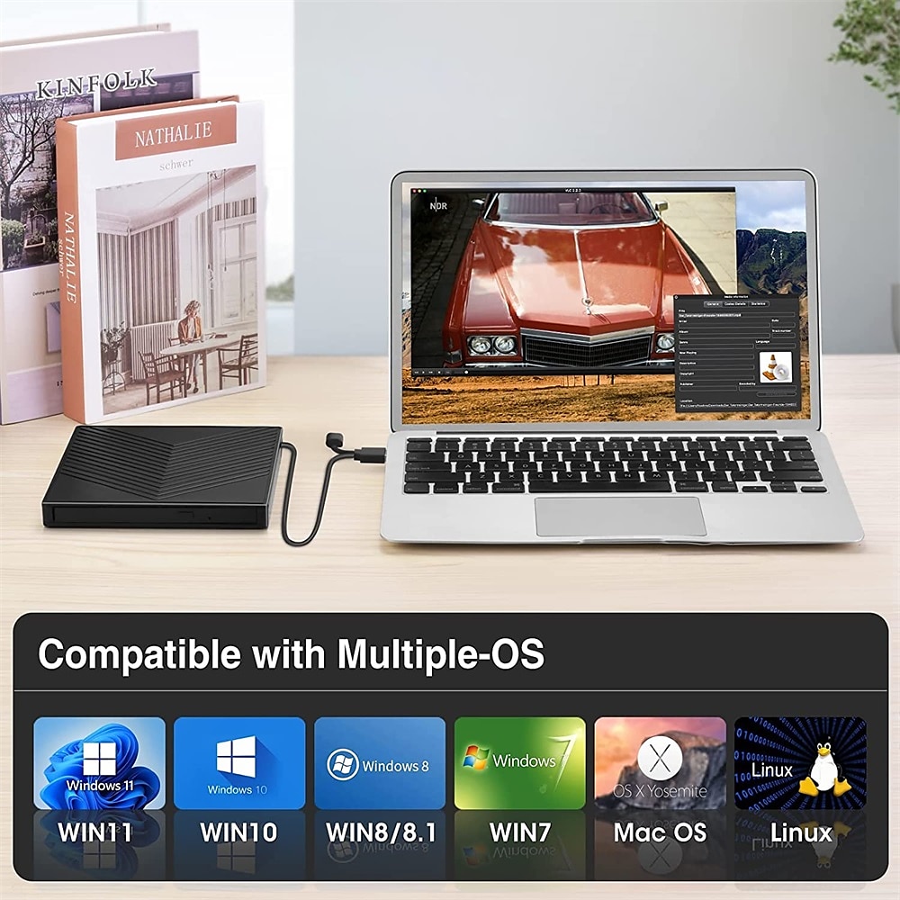 External CD DVD Drive 7 in 1 Ultra Slim CD Burner USB 3.0 with 4 USB Ports and 2 TF/SD Card Slots Optical Disk Drive for Laptop Mac PC Windows 11/10/8/7 Linux OS 2025 - GBP £34 –P9