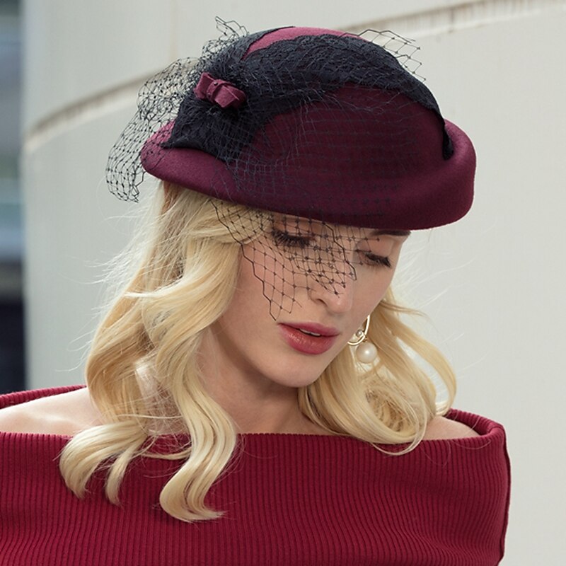 ee podzimní a zimní nová móda síťovaná vlněná čepice britská elegantní banket baret žena 2025 - $45.99 –P8