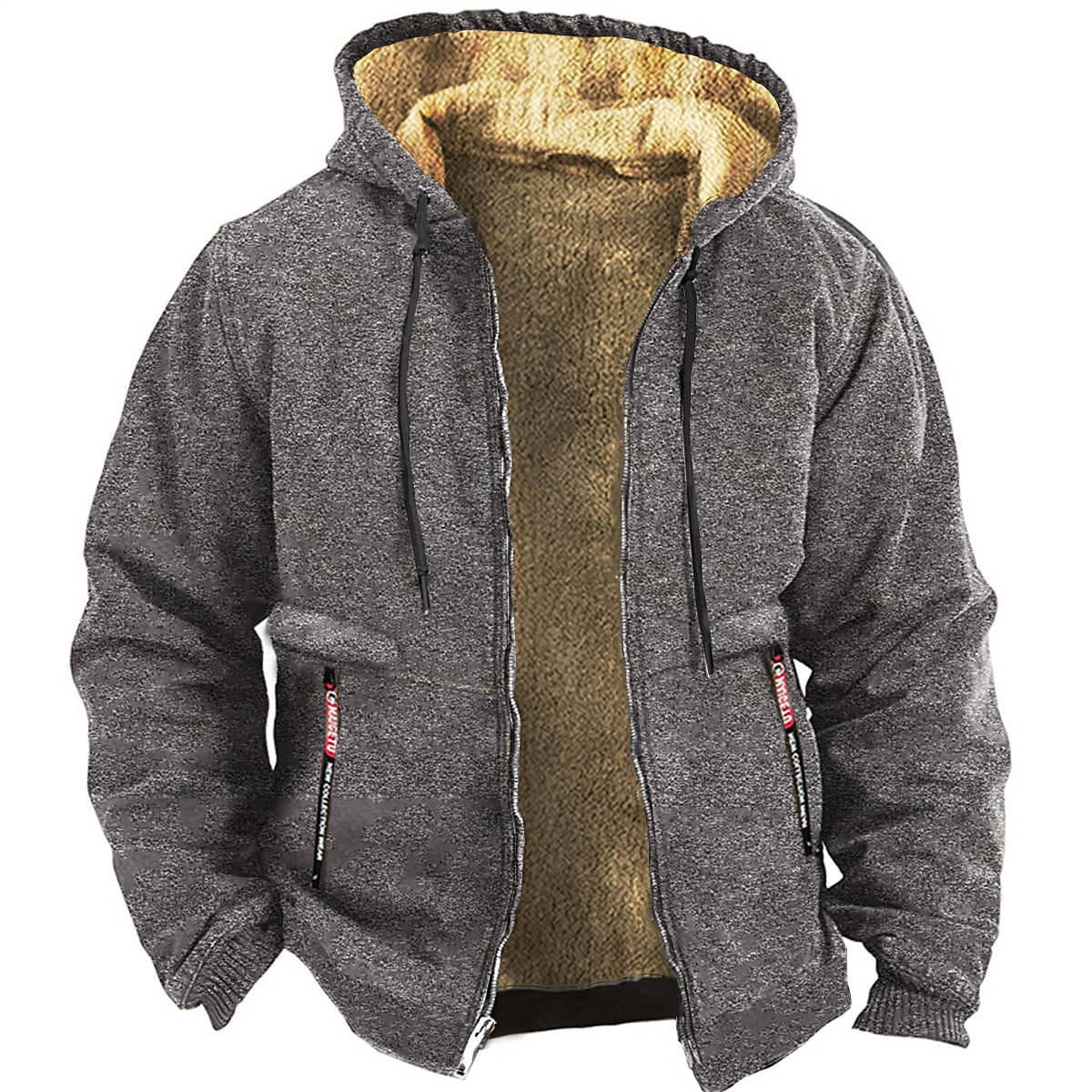 Men's Hoodie Fuzzy Sherpa Full Zip Hoodie Sweat Jacket Wine Army