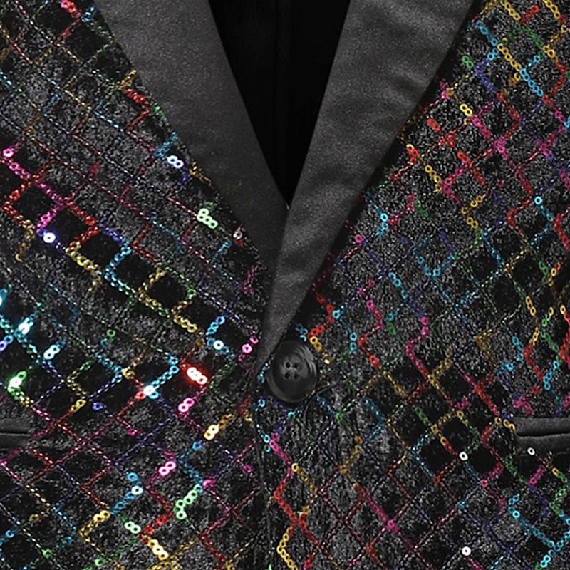 Per uomo Giacca Feste Ufficio e carriera splendente All'aperto Tasche Strass Autunno Inverno A quadri Moda Top caldi Bavero Argenteo Oro Arcobaleno Giacca del 2025 a $54.99 –P9