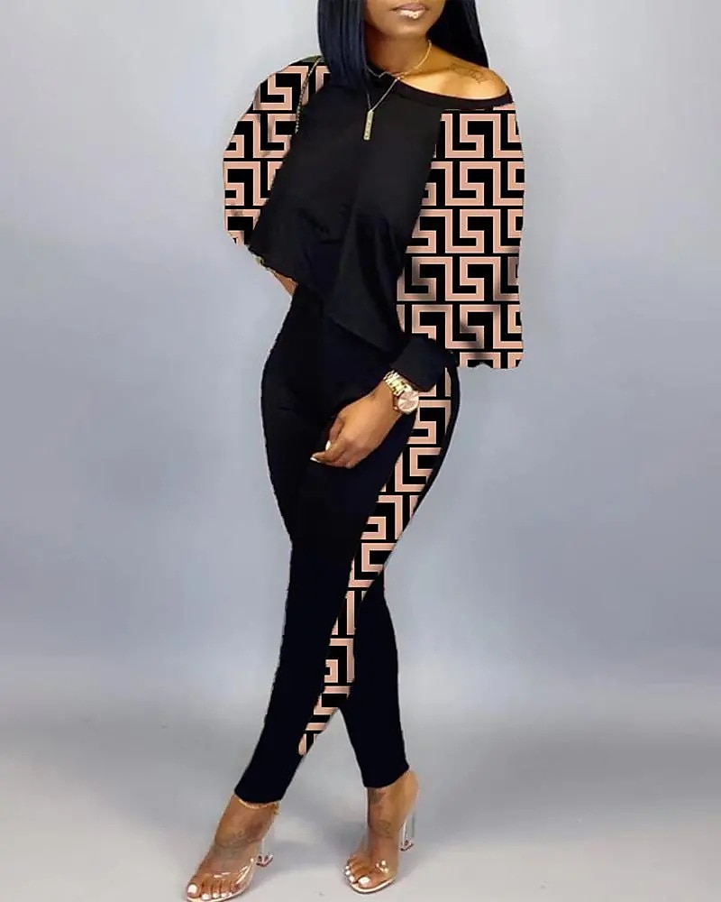 Women's Active Streetwear Tracksuit Pants Sets Sweatshirt Pants Trousers Long Sleeve Crew Neck Graphic Print Sports Outdoor Casual Silver Black Brown Fall & Winter Regular Fit 2025 - $32.99 –P9