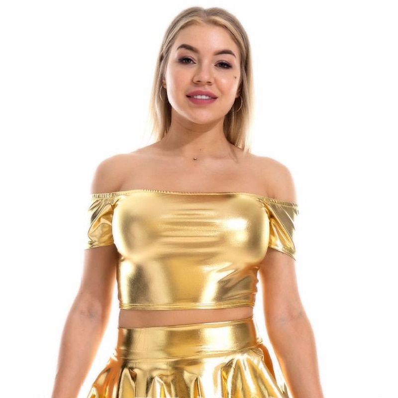 Metallic 1980s Shiny Latex Patent Crop Top PU Leather Off Shoulder Women's Carnival Costume Masquerade Party Bachelorette Party Pride Parade Adults' Top 2025 - $18.49 –P20