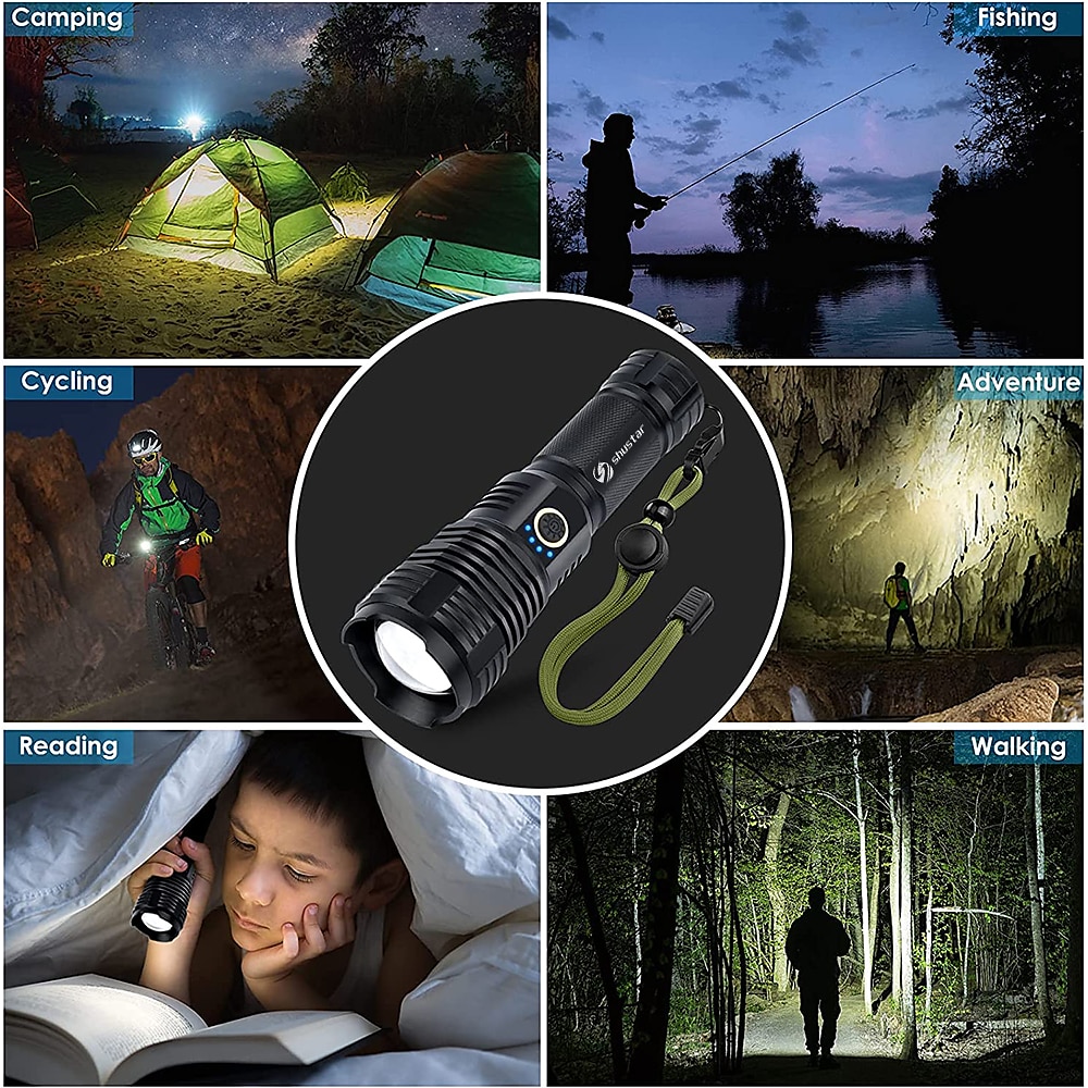 USB Rechargeable LED Flashlight, Tactical Torch Zoomable Waterproof 5 Lighting Modes Quad-core with XHP70.2 Lamp Bead for Camping Hiking 2025 - $23.99 –P8