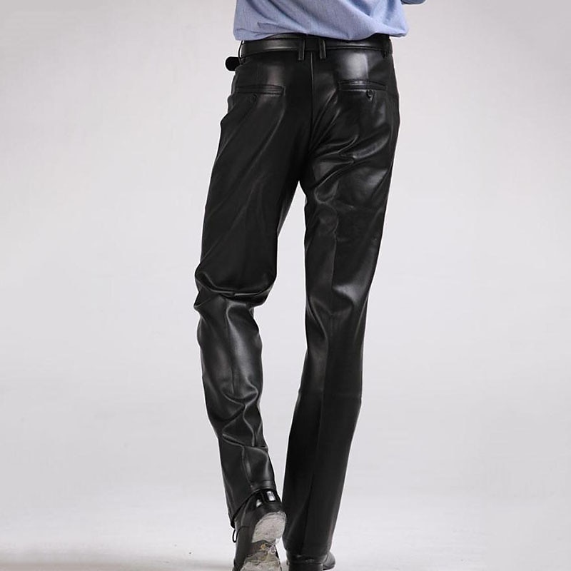 Men's Dress Pants Winter Pants Trousers Faux Leather Shorts Pocket Straight Leg Solid Colored Comfort Warm Wedding Office Business Faux Leather Streetwear Casual Black Micro-elastic 2026 - $71.99 –P7