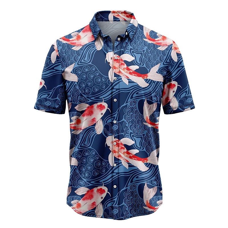 Men's Koi Shirt Summer Hawaiian Shirt Aloha Shirt Short Sleeves Shirt Turndown Tropical Fashion Hawaiian Street Casual Hawaiian Blue S M L 2025 - $24.99 –P1
