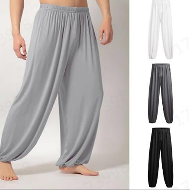Men's Summer Pants Baggy Pants Beach Pants Harem Pants Boho Pants Elastic Waist Flowy Solid Color Comfort Breathable Casual Daily Beach Hippie Yoga Black White Micro-elastic 2025 - $18.99 –P9