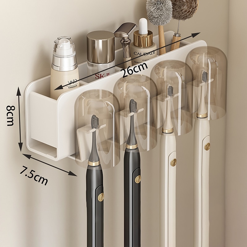 Estante blanco para cepillos de dientes, inodoro para baño, taza para enjuague bucal eléctrica no perforada montada en la pared, estante de almacenamiento de aluminio para espacio montado en la pared 2025 - $31.99 –P1