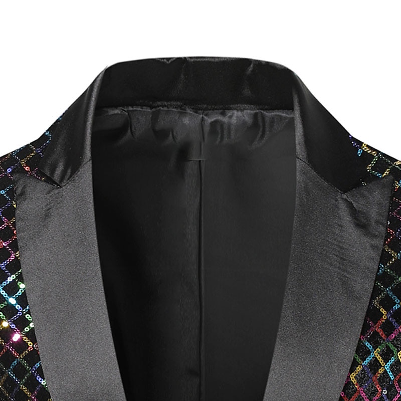 Per uomo Giacca Feste Ufficio e carriera splendente All'aperto Tasche Strass Autunno Inverno A quadri Moda Top caldi Bavero Argenteo Oro Arcobaleno Giacca del 2025 a $54.99 –P7